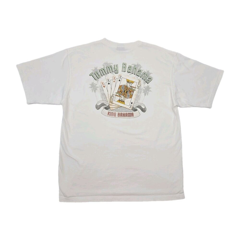 Tommy Bahama T-Shirt White Men Sz Large King Poker Cards Cotton Crew Graphic VTG